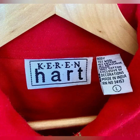 KEREN HART vintage Christmas snowman granny jacket wool blend size L faux Pearls - Picture 9 of 13